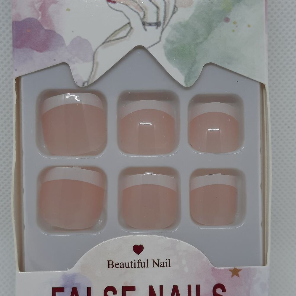 French Manicure Square False Short Press On Nails